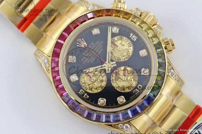 AAA Replica Watches 116595RBOW Black on A Diamonds 2406 Best YG 904L YG Dial Edition Bracelet Effortless TWF 1:1 Steel Daytona YG 0109